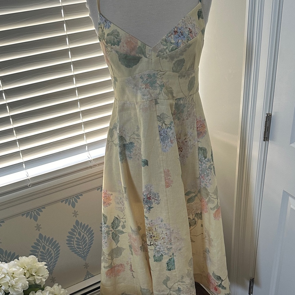 Zimmermann illuminate picnic floral pale yellow midi dress size 3